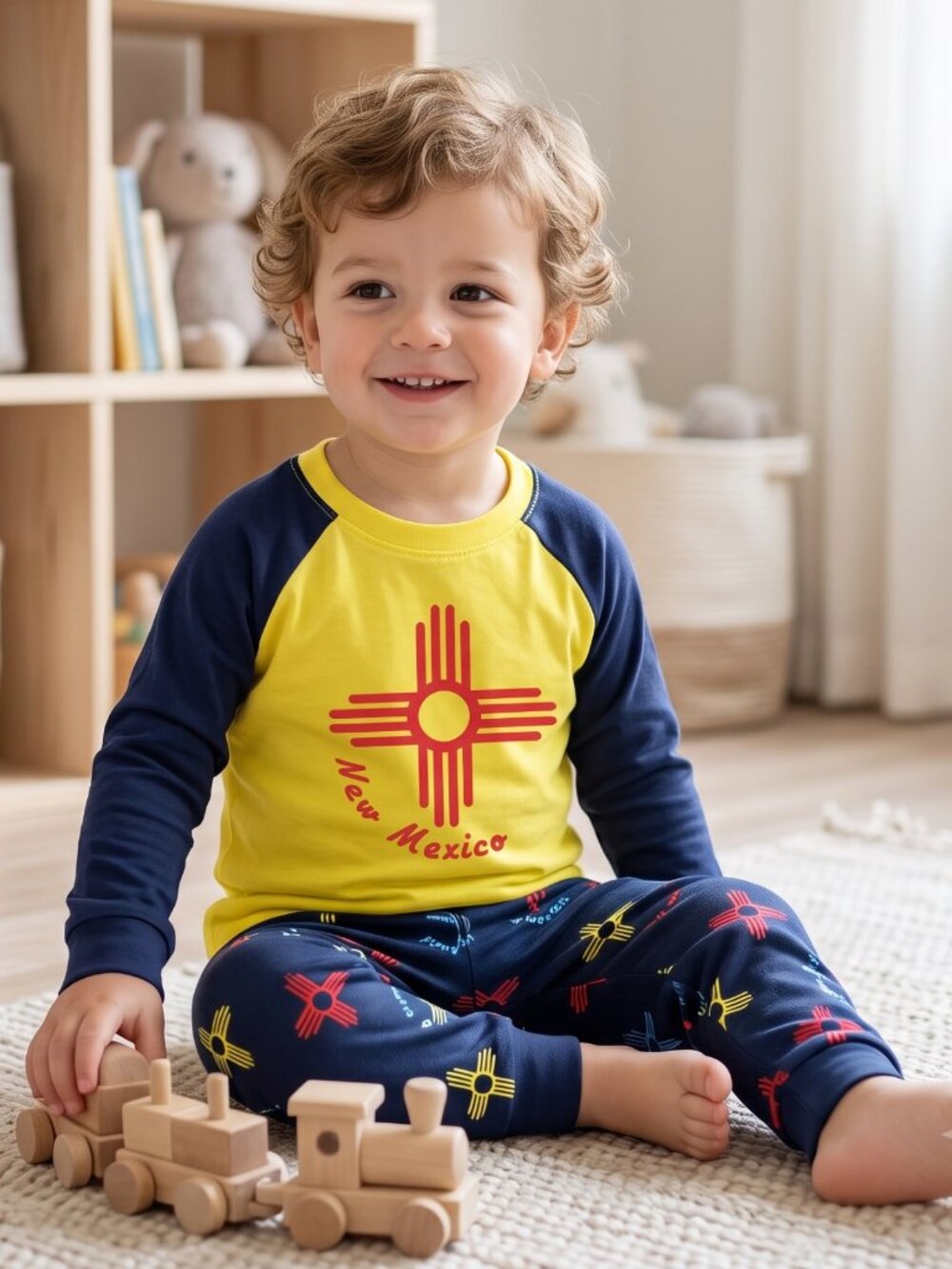 NWOT Creative Apparel Concepts Boys New Mexico Zia Sun Pajama Set Navy Lime Size